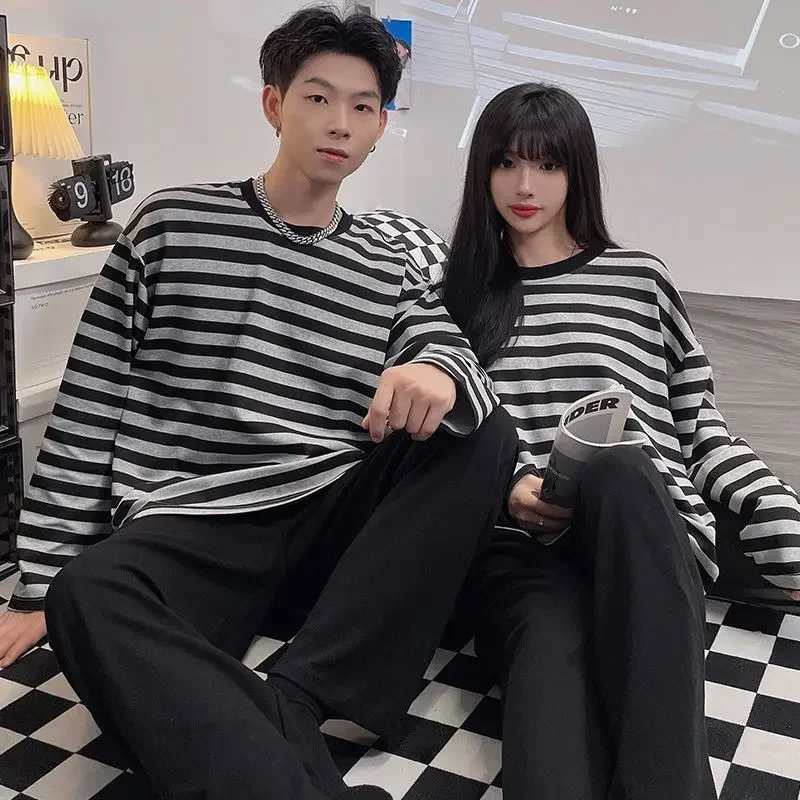 Couple Sleepwear Men Woman Pajamas Sets Cotton Pajamas Loungewear Homewear Kawaii Clothes Loose Long Sleeve Trouser Autumn Tops