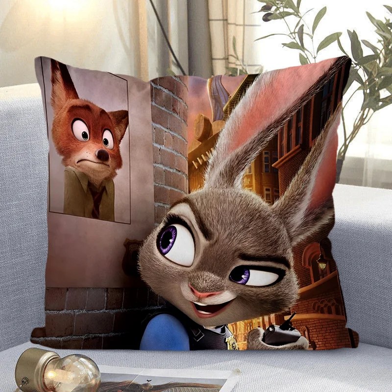 Disney-Wide Cartoon Imprimir Fronha Quadrada, Zootopia, Judy, Hopps, Nick, Bonito, Sofá de Casa, Almofada, Capa Protetora, Decoração