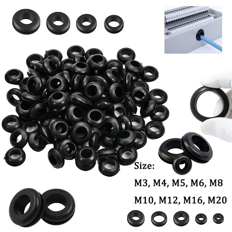 50/100pcs Rubber Seal Rings Oil Sealing M3-M20 Grommet Gasket for Protect Wire Cable Hole Protection Rings Shim Washer