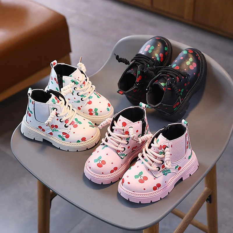 Autumn Winter Baby Girls Snow Boots Outdoor Children Casual Shoes Cute Cherry Princess Shoes Anti Slip Soft Sole Kids Boots