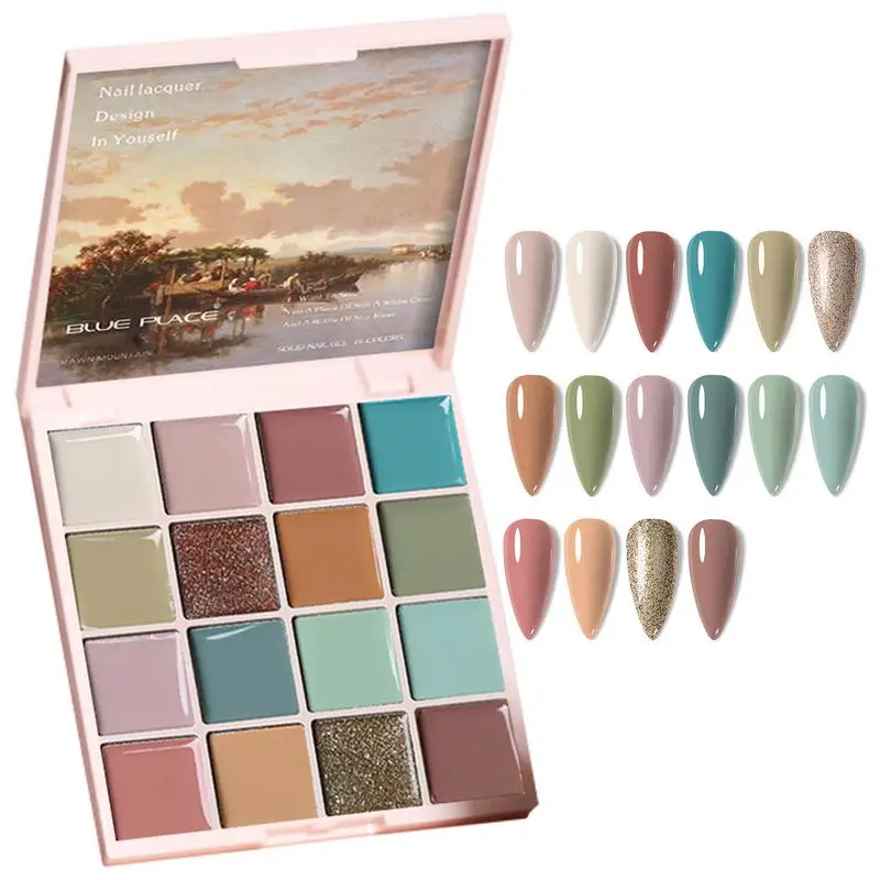 Solid Gel Polish Palette 16 Farben Solid Gel Polish Palette Set Pudding Gel Nagellack Kit Nail Art Lack Set für Nagellack