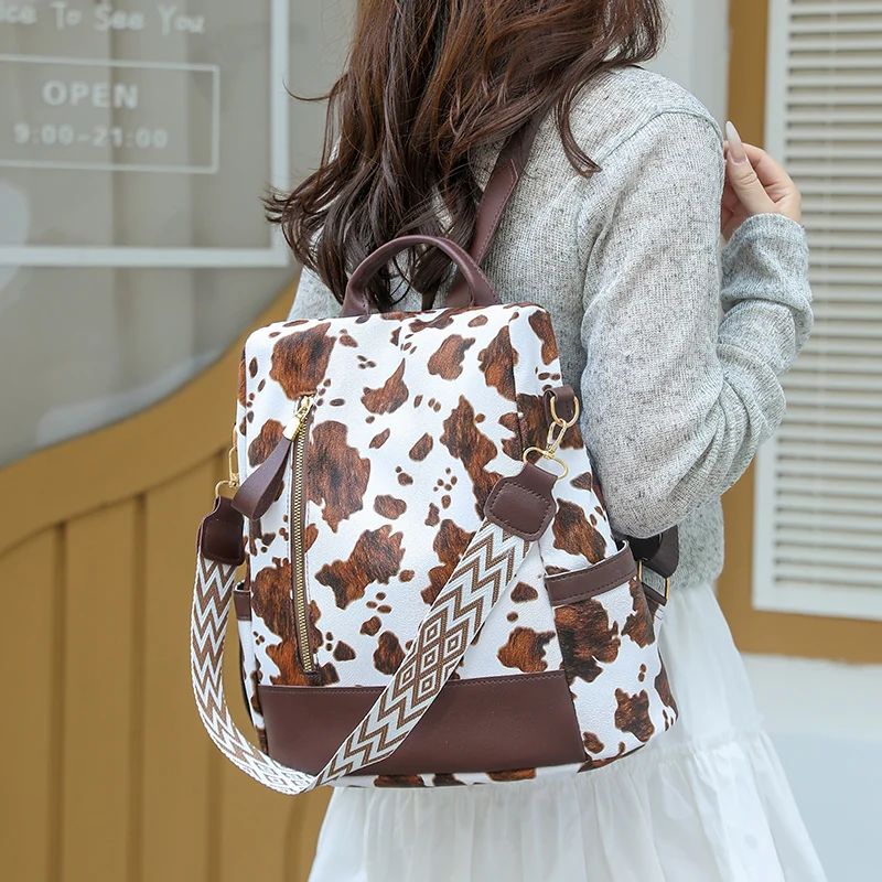 أزياء المرأة بو الجلود على ظهره سعة كبيرة مكافحة سرقة أنيق حقائب كتف عادية العصرية الفتيات السفر Daypack خفيفة الوزن #4