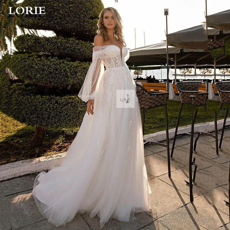 

LORIE Tulle Wedding Dresses A Line Puff Sleeve Off The Shoulder Lace Appliques Bride Gown 2024 vestidos de novia Wedding Gowns