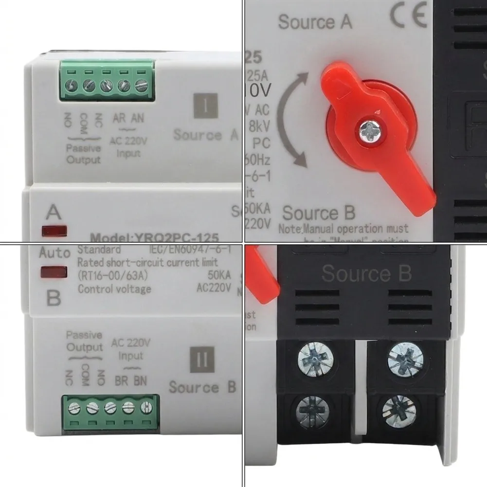 AC110V 2P 125A Transfer Switch with Automatic Failover Under 50ms and Manual Handle Control for Reliable Power Redundancy