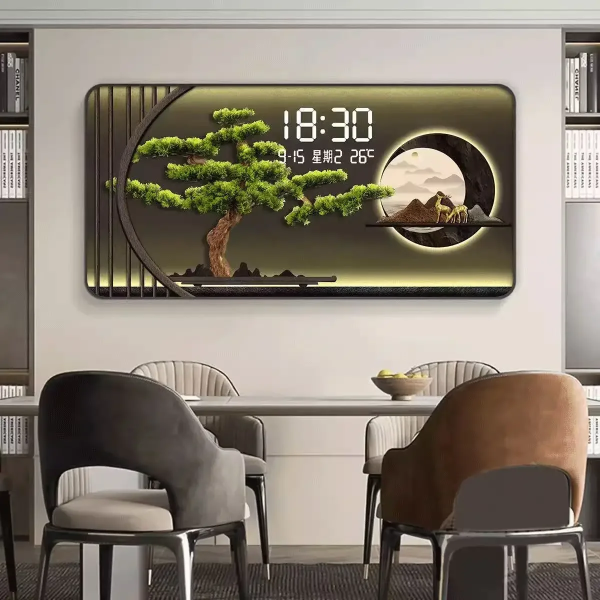 Restaurant decoration, painting, lighting, digital electronic clock, wall clock, living room, creative clock wall plugin