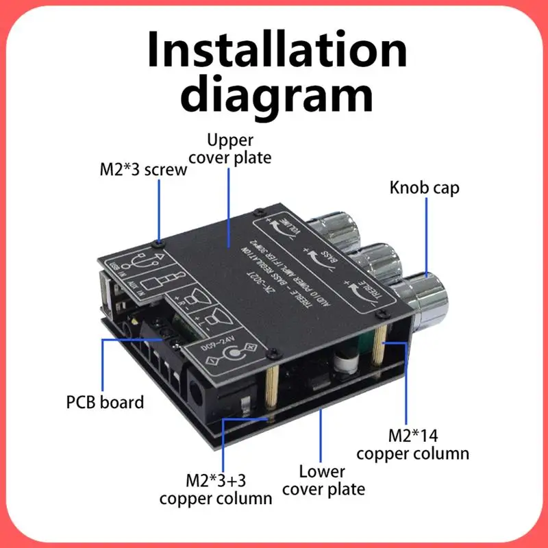 

X12A-ZK-302T Модуль цифрового усилителя мощности Bluetooth 2.0 Стерео двухканальный 30 Вт + 30 Вт с высокими и низкими тонами