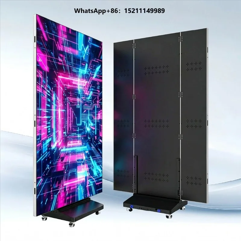 P2 Tri-Fold LED Poster Display Screen Iron Cabinet Slim Body Lightweight Floor Standing Digital Signage Advertising Player
