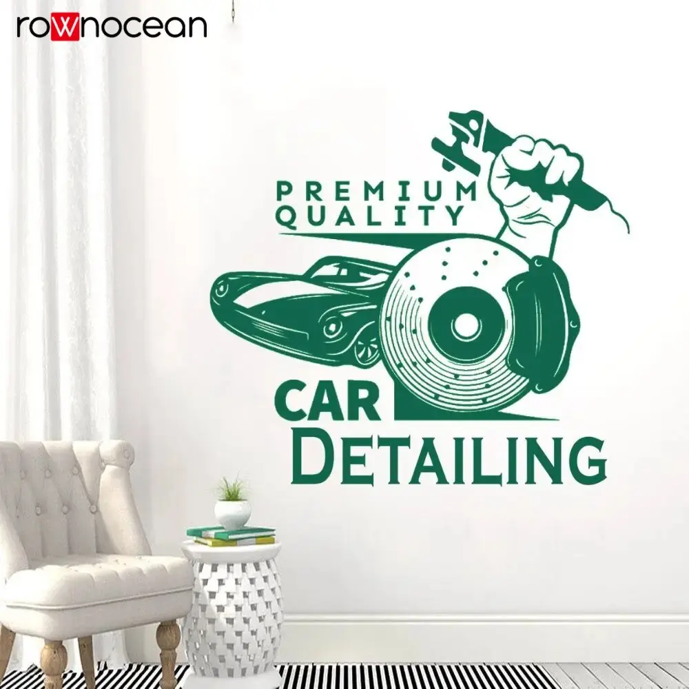 Adesivos de parede para garagem, detalhamento de carro, decalque de parede, serviço de reparo de carro, decoração de sala de garagem, loja de lavagem de carro e989