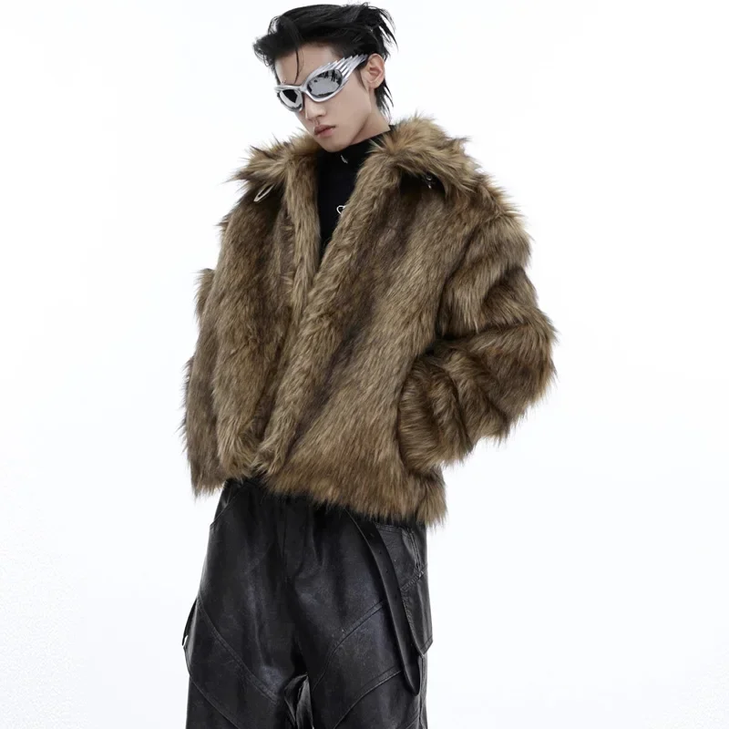 Hip Hop Faux Fur Jacket Men Vintage Large Turndown Collar Fleece Thick Jackets High Quality Casual Oversize Coat Male Streetwear