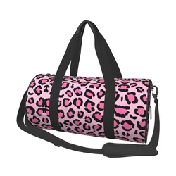 Pink Leopard Print Pattern Sport Bags Animal Kawaii Large Gym Bag Portable Men Women Handbag Travel Training Cute Fitness Bag