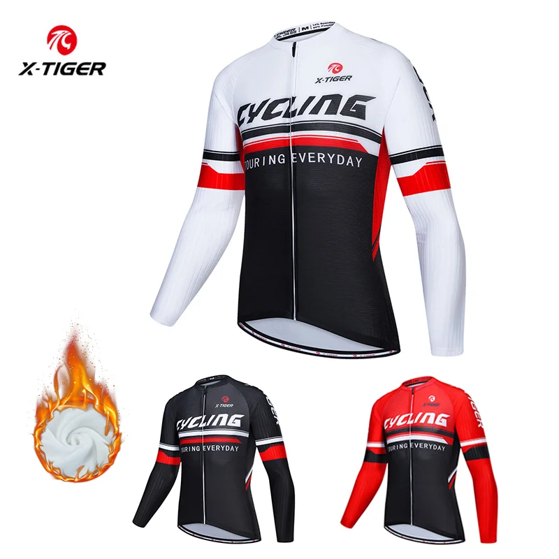 

X-TIGER велосипедный трикотаж с длинным рукавом, мужские зимние MTB велосипедные термофлисовые рубашки для шоссейного велосипеда, сохраняющие тепло, одежда для велоспорта