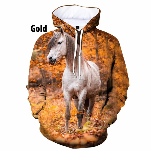 Unisex Horse 3D Printed Hoodies Men and Women Casual Sweaters Pullover Cartoon Long Sleeve Loose Hooded Sweatshirts