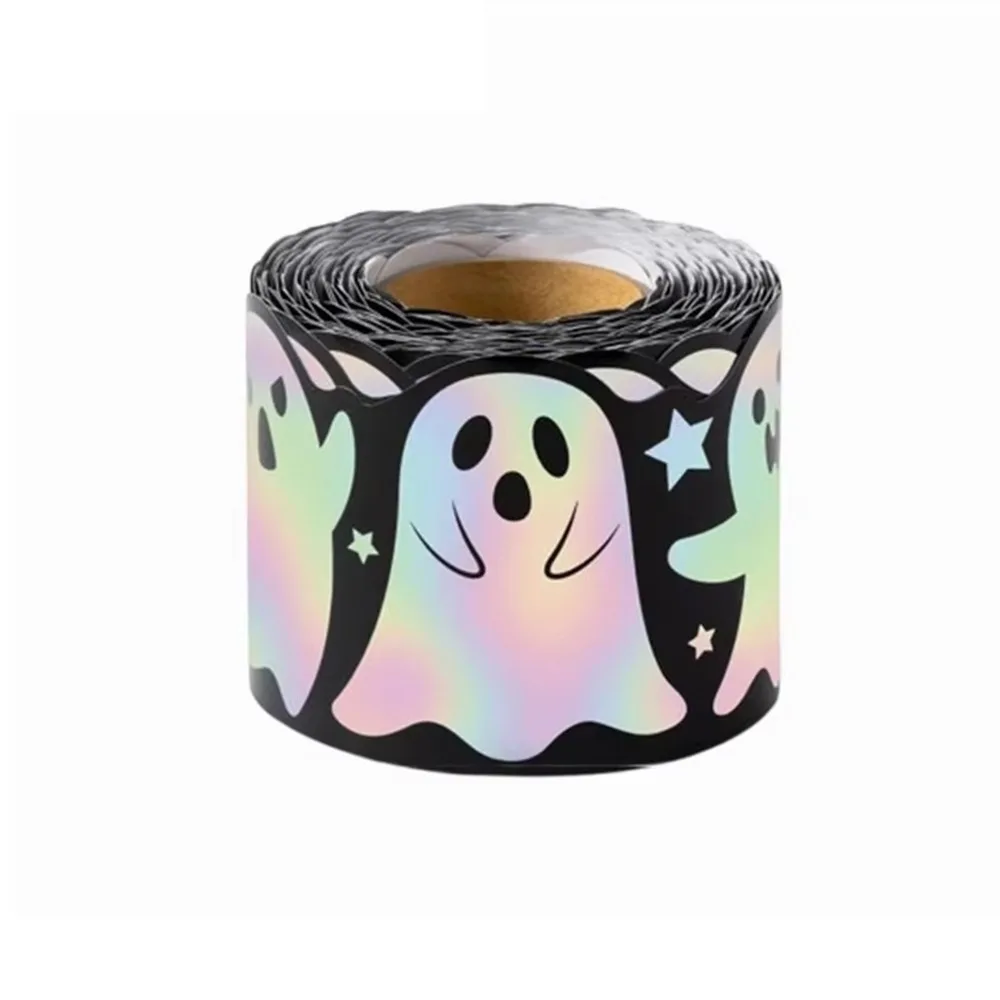 Cartoon Iridescent Halloween Border Trim Waterproof Easy Remove Holographic Decals Multicolor Straight Rolled Boo Border School
