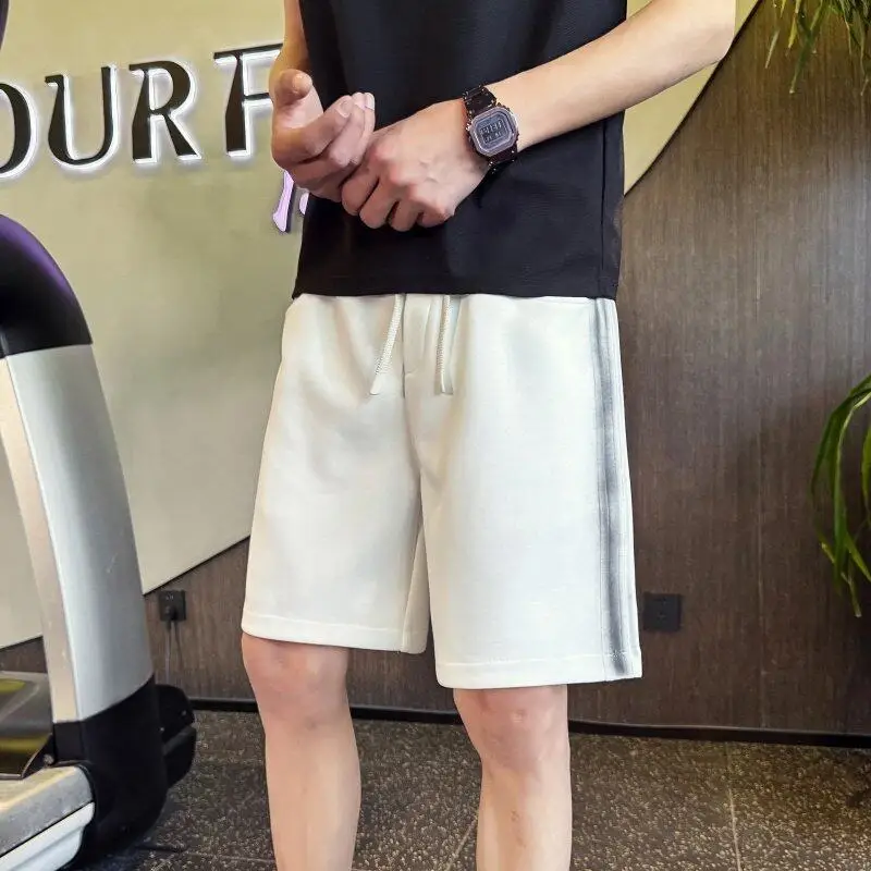 

Мужские спортивные брюки-шорты малого размера, прямые, для пляжа, повседневные, длиной до колена, с низкой талией, из смесового полиэстера и хлопка