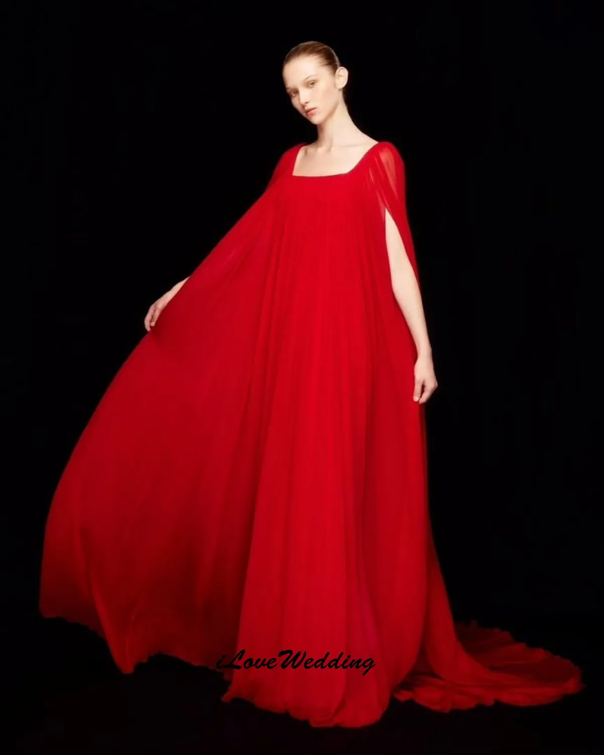 Robes de bal rouge à manches longues 2025 femmes élégantes robes de soirée en mousseline de soie robe de soirée pour femme balayage Train Gala formel personnalisé