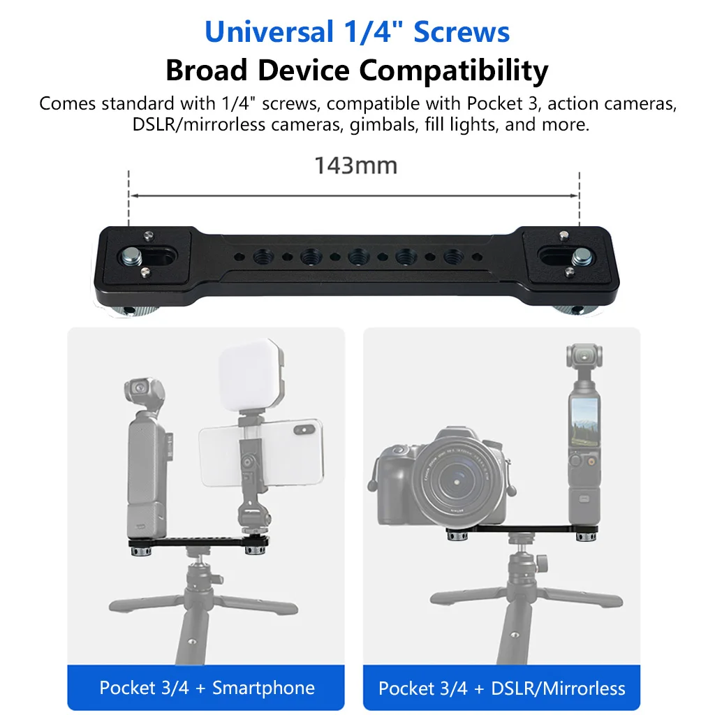 BGNing Aluminium-Horizontalverlängerungsstange mit 1/4-Zoll-Schraube und Arri-Positionierloch für DJI Pocket4 Handy-Fill-Light-Stativstange – Detail 6