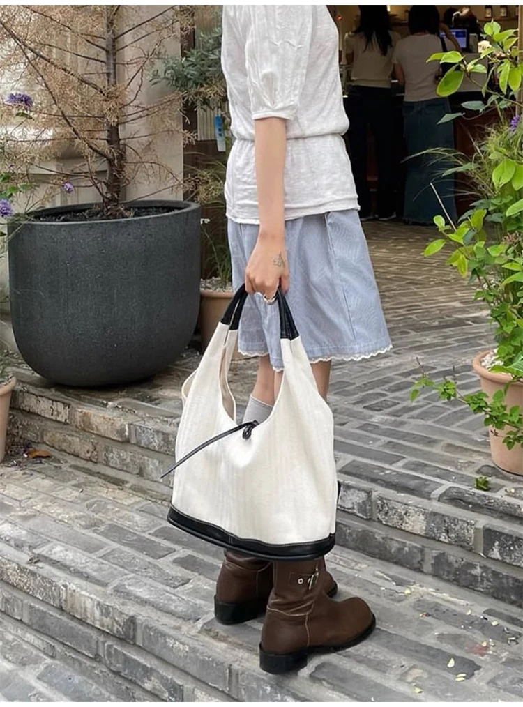 Korean Casual Canvas Tote Bags For Women Luxury Designer Handbags Large Capacity Commuter Underarm Shoulder bags bolso - Image 6