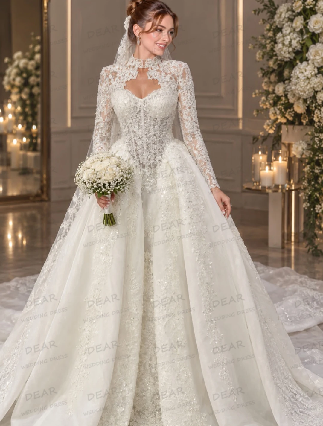 Simple Elegant Wedding Dresses Women's A Line Sexy Bridal Gowns Party Formal Long Sleeve Appliques Vestidos De Novia Customized