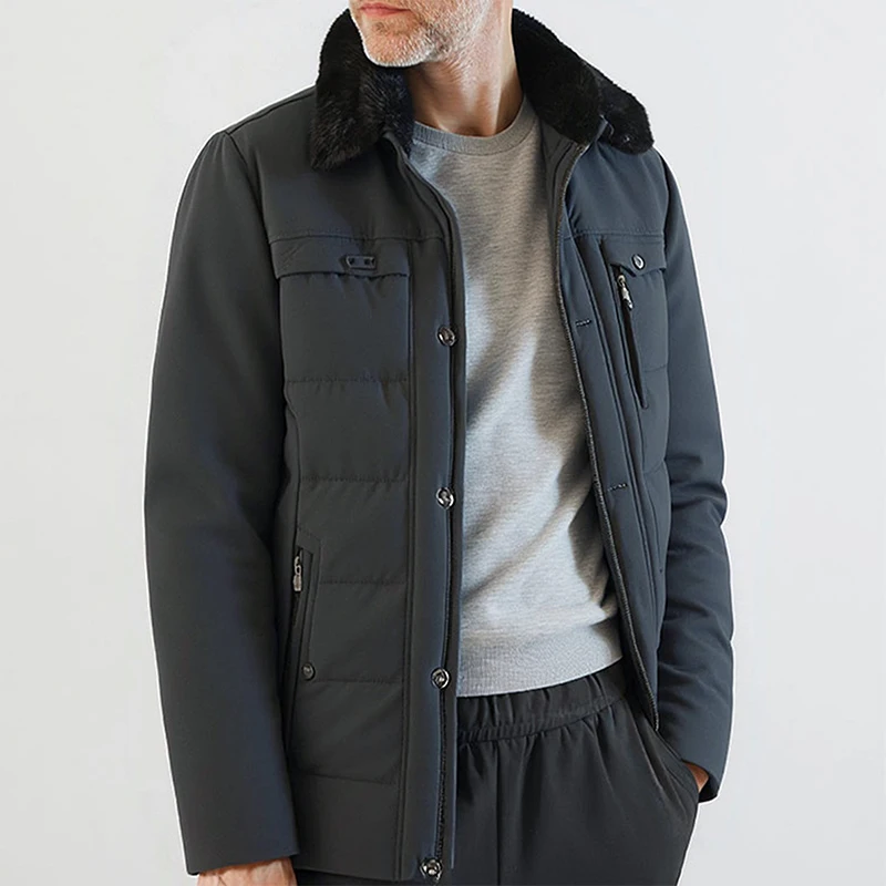 Winter Turn-down Collar Men Parkas Coats Fashion Comfortable Warm Outerwear Solid Color All-match Male Clothes Thicken New Style