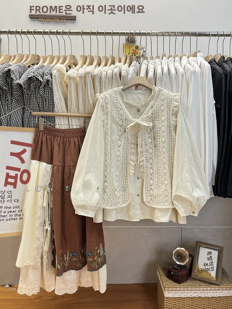 

Japanese Sle Lace Trim Belted Vest Top Layering Sweet Sle Small Size Slimming Outerwear Women's Faion Spring Season