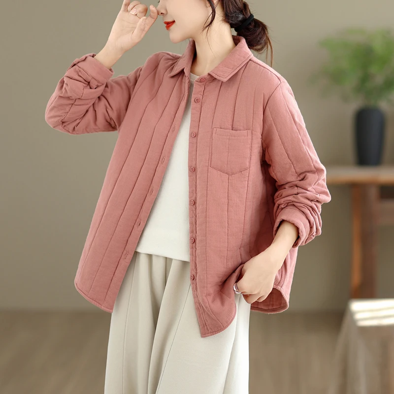 

Winter Thiened Double Layered Cotton irt ort Outerwear Soft Comfortable Warm Faionable Artistic Small Cotton Jaet