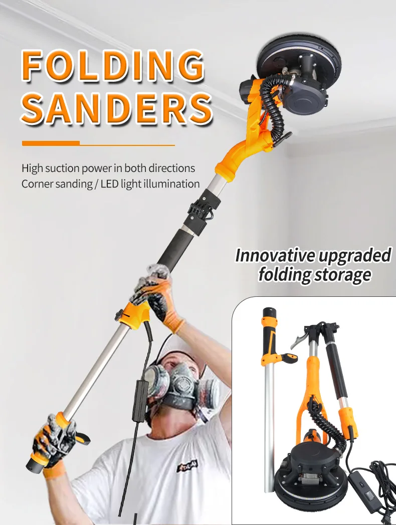 

Foldable Wall Polishing Machine Large Handle with Light, Self-priming Putty, Powder Wall Sandpaper Polishing Tool