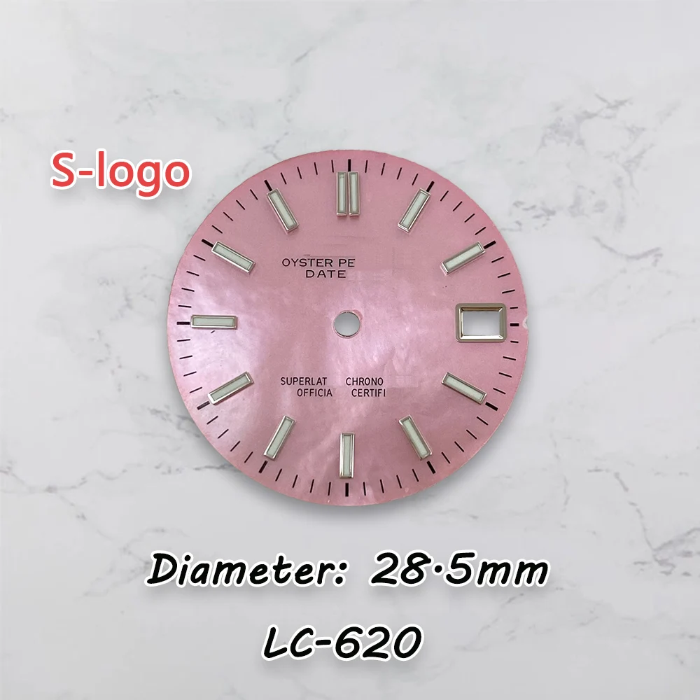 High Quality Dial S Logo 28.5mm NH35 Log Mother pearl Dial Green Luminous For NH36Movement Watch Modification Accessories