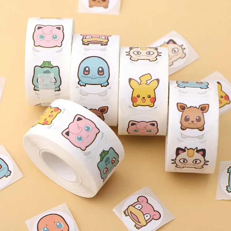 500PCS Anime Cute Pokemon Kawaii Pikachu Charizard Round Seal Stickers Rolls Stickers Graffiti Luggage Stickers Toys