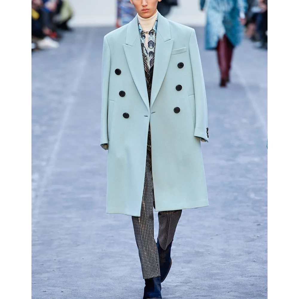 

Light Blue Men's Suit Jacket One Piece Peak Lapel Casual Fashion Double Breasted Model Show Daily Party Elegant Male Blazer