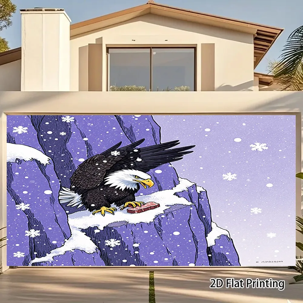 2D Flat, 1pc Eagle Predation in the Snow UV Printed Polyester Hanging Banner - Large Size, Durable & Weather-Resistant, Ideal fo