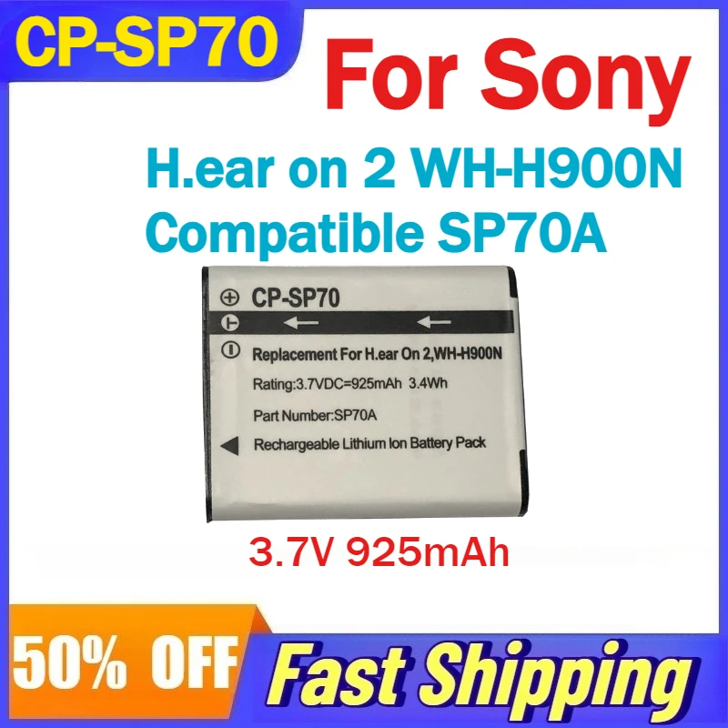 

3.7V 925mAh CP-SP70 Li-Ion Battery for Sony H.ear on 2 WH-H900N Headphones Compatible SP70A Rechargeable Batteries