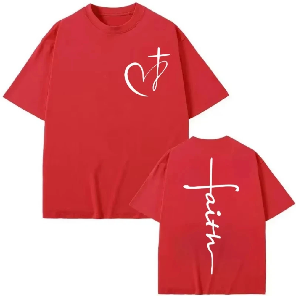 Limited Heart Cross Christian Jesus Faith Over Fear Bible Verse Merch T Shirts Men's Women Casual Fashion Short Sleeve T-shirts