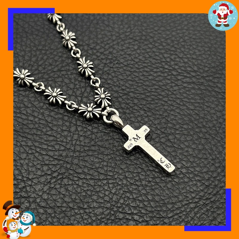 Premium Retro Cross Necklace Men's and Women's Cross Flower Chain Classic Integrated Chain Men's Domineering Old Model