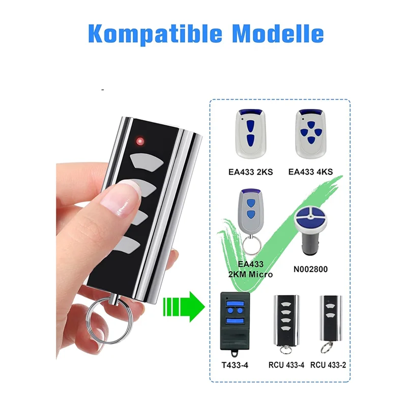 FORW-2Pcs 433.92 Mhz Garage Opener For Standard Steel Handheld Transmitter,Garage Door Opener For Crawford RCU433 4K,RCU433-2