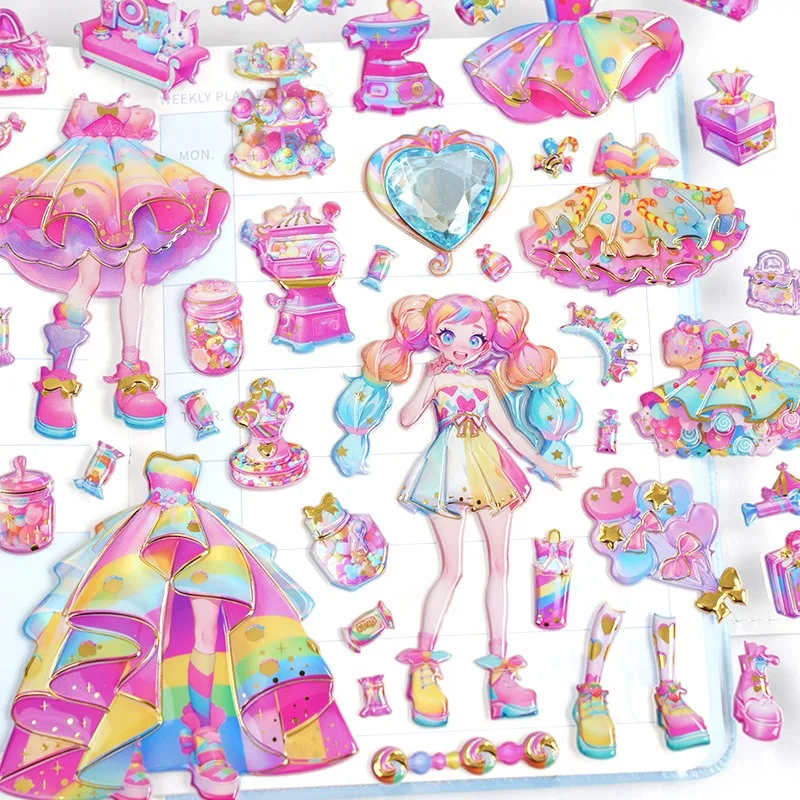 Sanrio Cartoon Shinle Dream Princess Dress Up Sticker Rainbow Candy Shop Scene Cartoon Gem Bubble Sticker Children\'s Toy