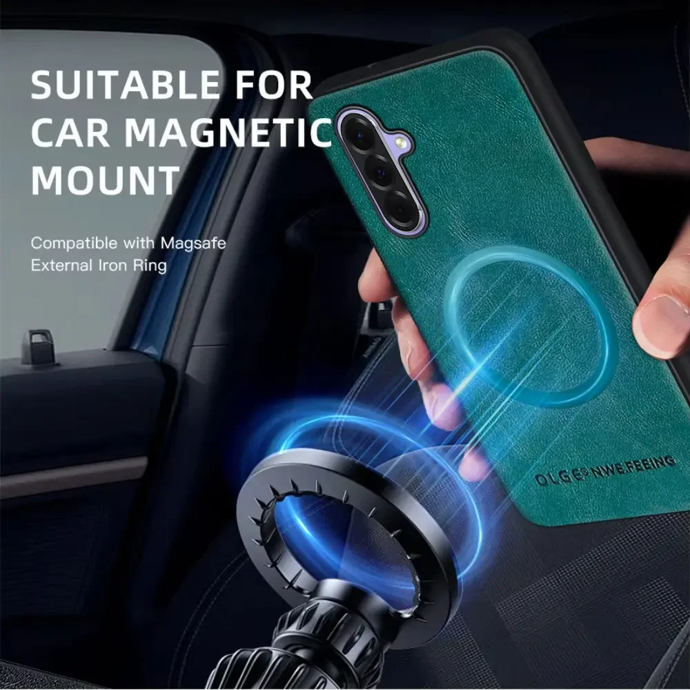 Funda de cuero para teléfono Magsafe para Samsung A56 A36 A26 A16 A55 A35 A25 A15 A54 A34 A24 A14 A53 A33 A05 A06 funda magnética para teléfono