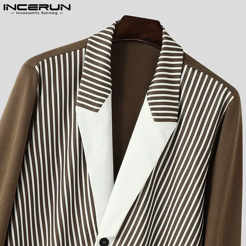 INCERUN Tops 2024 Korean Style Handsome Men Casual Splicing Design Suit Coats Fashion Personality Male Long Sleeved Blazer S-5XL