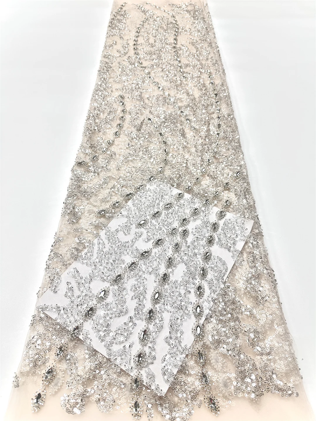 

African 2026 High Quality Mesh Sequins Embroidery Heavy Beads Stones Tulle Nigerian Net Lace Fabrics For Bridal Material Wedding