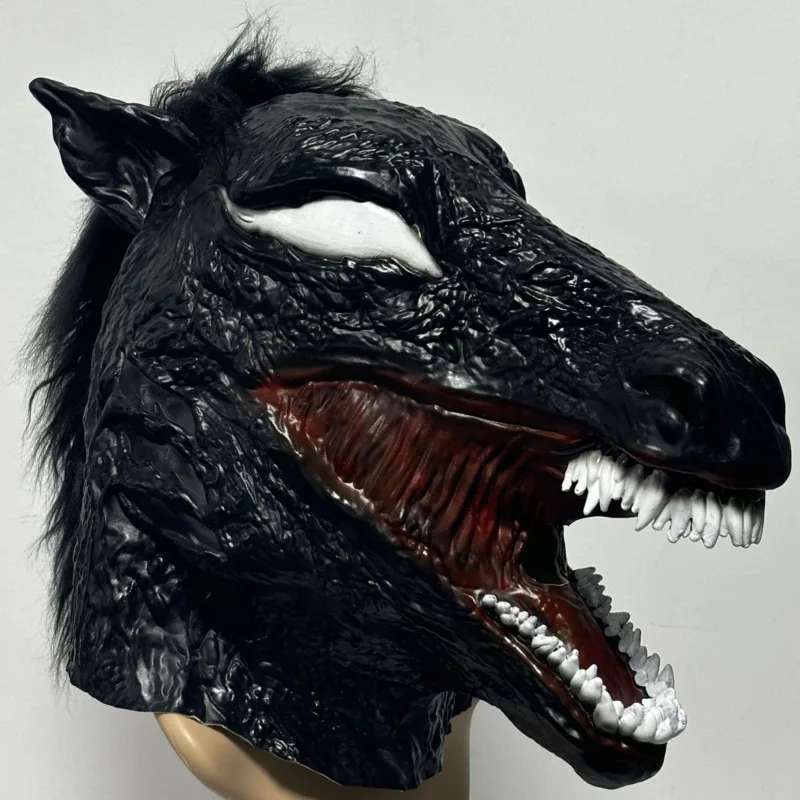 

2024 Poison 3 Human Animal Combination Cos Horse Head Latex Mask Halloween Horror Movie Merchandise Cosplay Dress Up Gifts