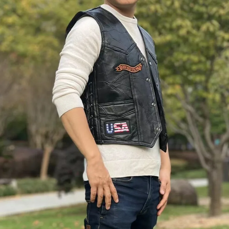 NEW Motorcycle Vests Men Cafe Moto Street Jacket Leather Riding Vest Embroidered Eagle Pattern for Cruiser Chopper Motorcycle view 3