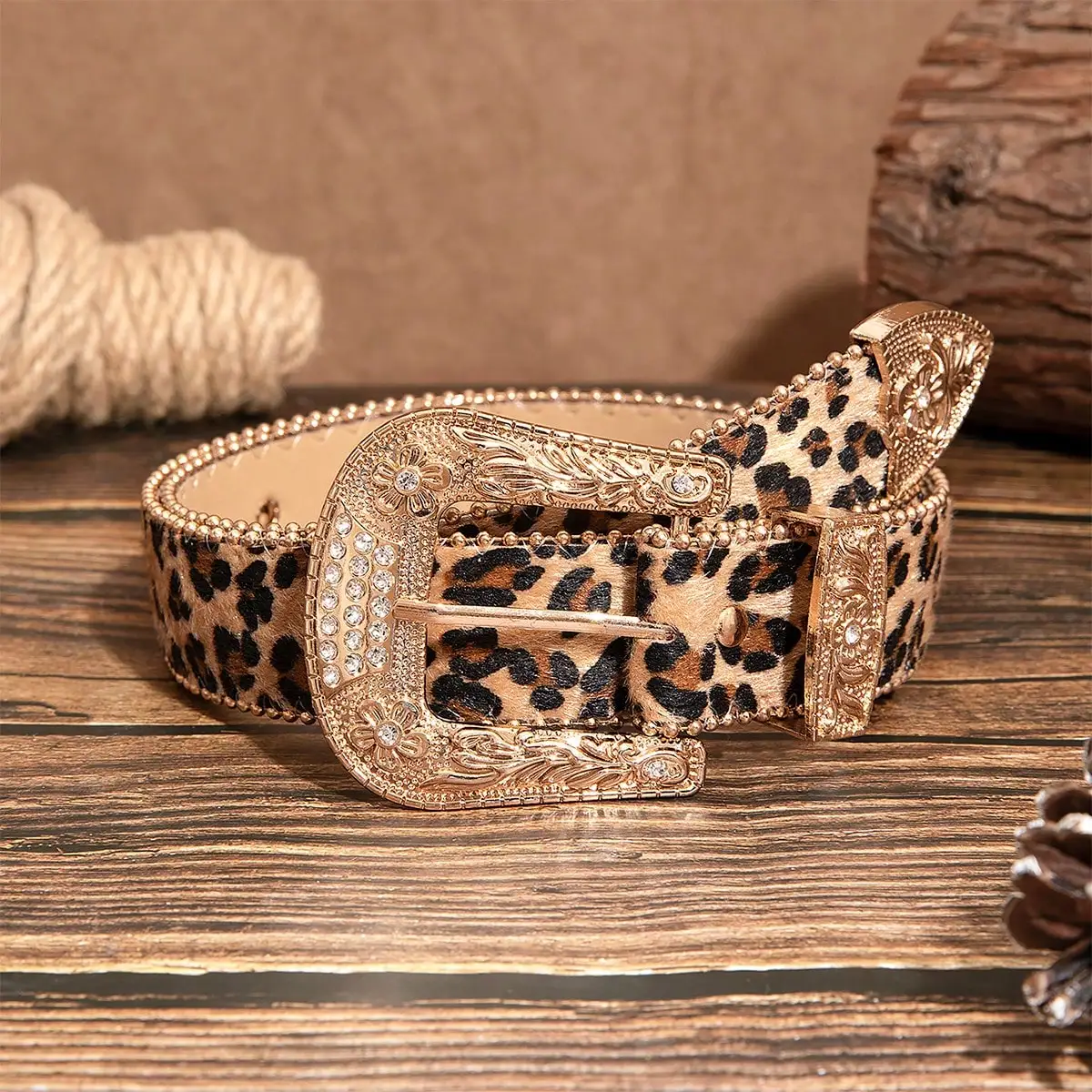 حزام مطرز بإبزيم معدني منقوش عليه حجر الراين بطباعة الفهد الفاخر والأنيق للجينز النسائي، حزام إكسسوار متعدد الاستخدامات #1