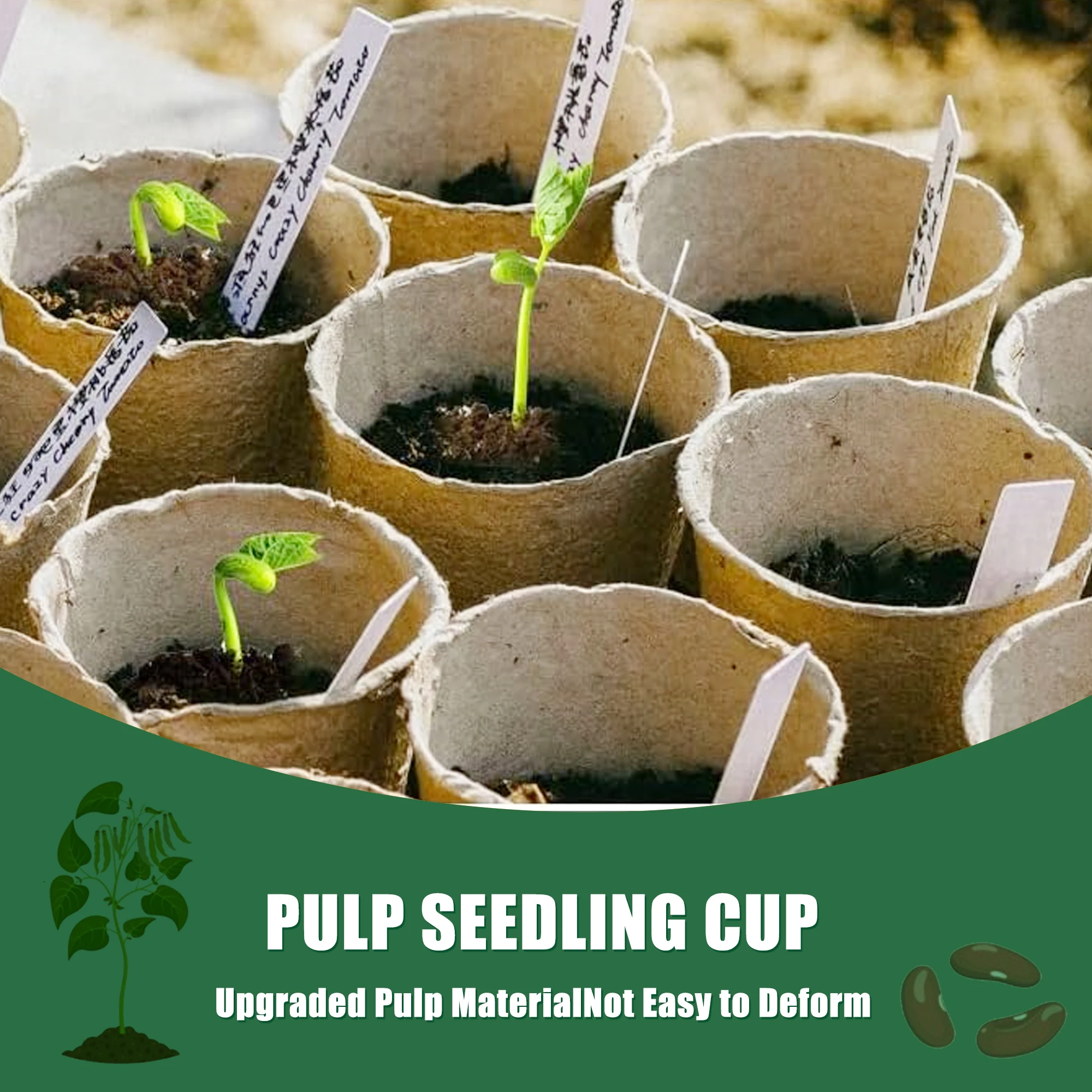 Pots biodégradables, 100 pots de semis de plantes de 8 CM, avec 100 étiquettes de plantes + 2 outils de transplantation, pour plantes et fleurs