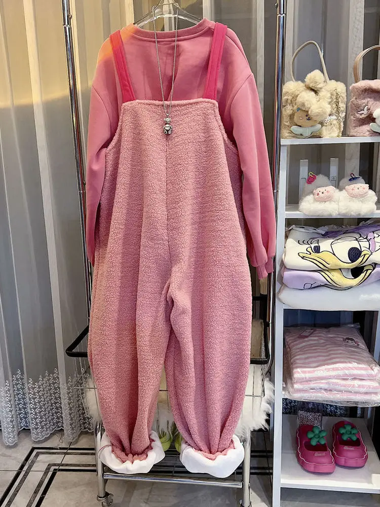 Spodnie damskie plus size z jagnięcej skóry, modne zimowe spodnie z wysokim stanem, proste nogawki, ocieplane długie spodnie, słodki styl.