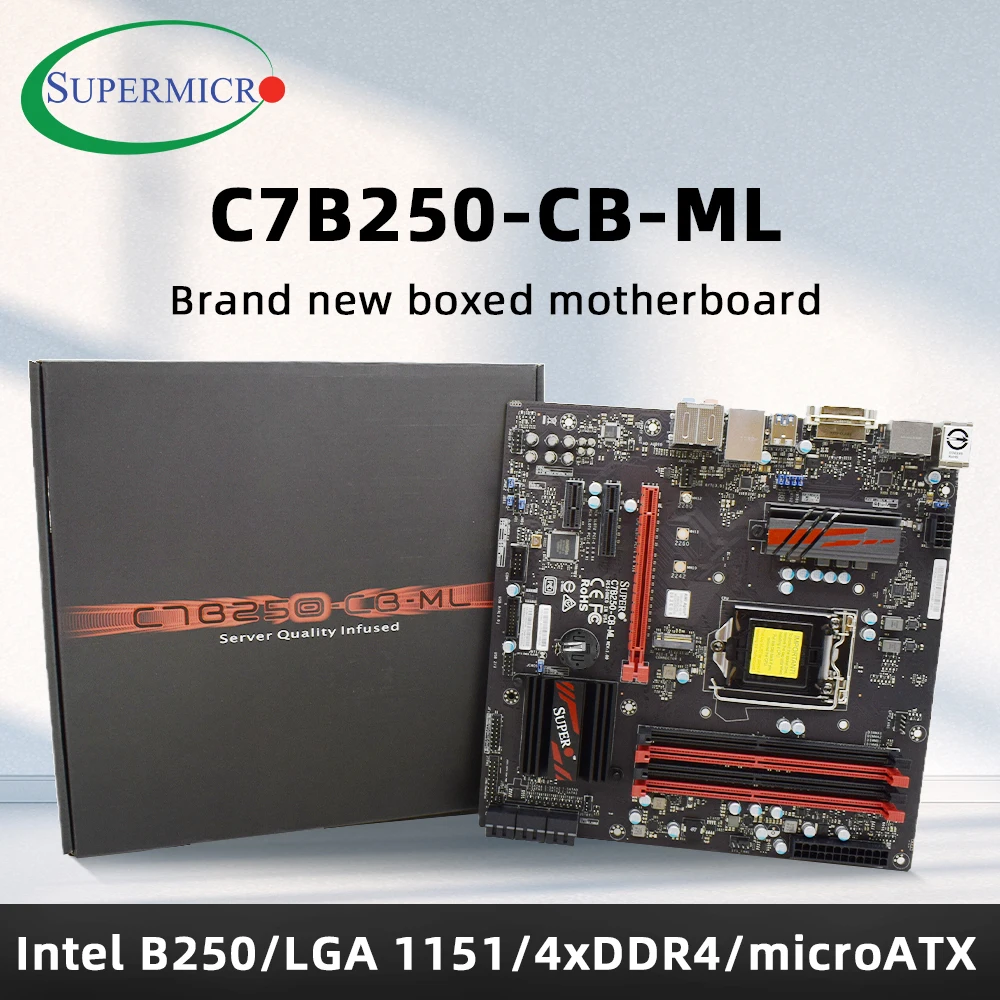 

Новая материнская плата B250 C7B250-CB-ML LGA 1151, поддержка процессора 6300/7-го поколения 6300 6700k DDR4 64 ГБ M.2 NVME USB 3.0 micro ATX