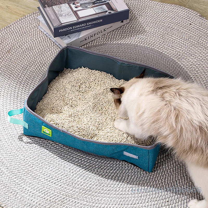 

Folding Cat Litter Box Portable Waterproof Oxford Cloth Cat Litter Box Cat Toilet Cleaning Basin Supplies Pet Toilet