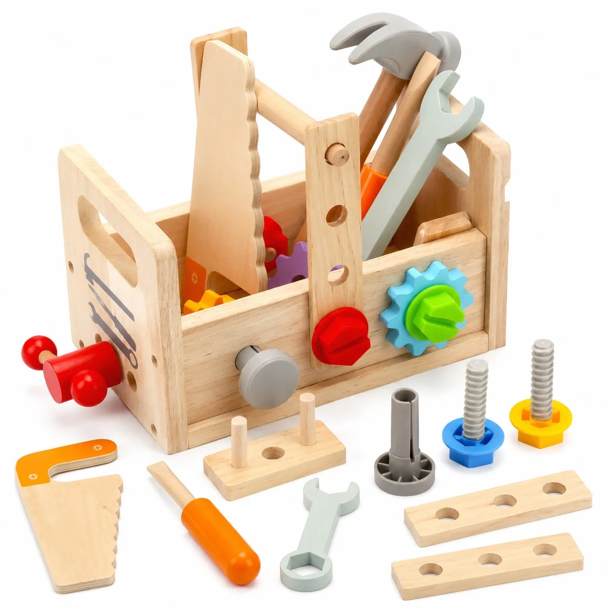 Kids Wooden Tool Bench Set with Repair Tools - Montessori Workbench, Construction & Educational Toy, Christmas Birthday Gift