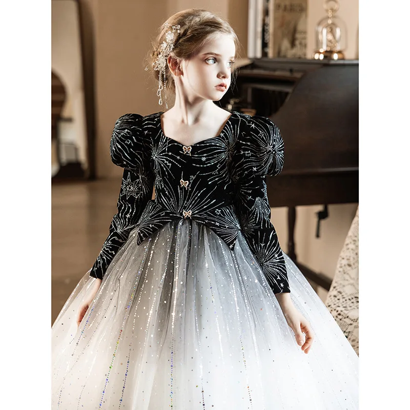 

Kids Dress for Girls Wedding sequin Dress Princess Long sleeved Party Pageant Formal Gown For Teen Children Dress