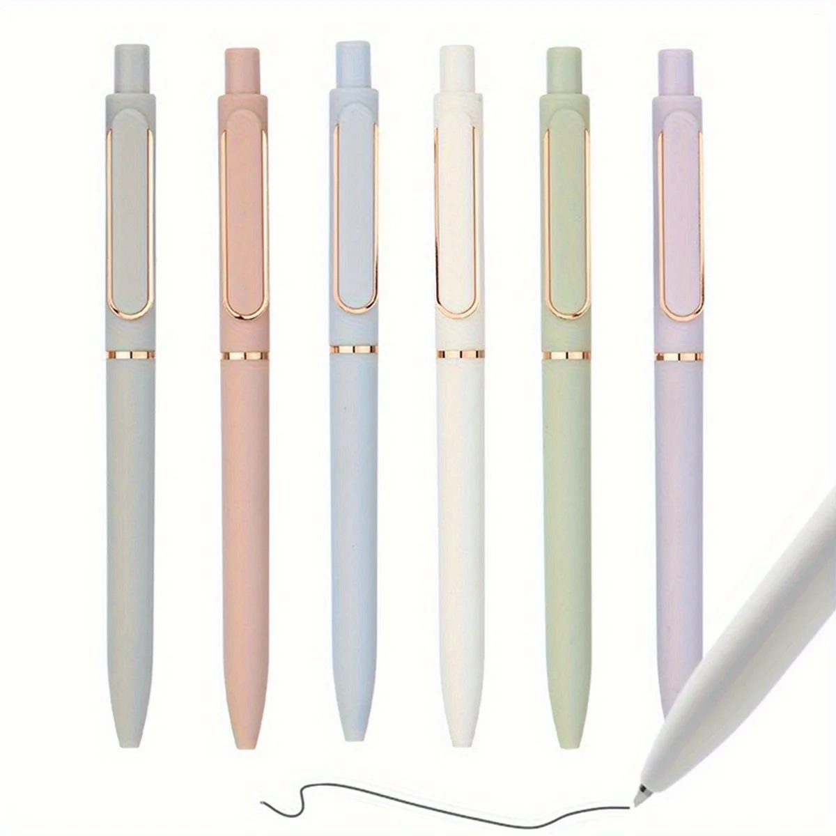 5 Stück ästhetische Stifte, Click-Typ, weiche Gelstifte, 0,5 mm feine Spitze, schwarze Tinte, Kawaii-Briefpapier, Tagebücher, Büro, Schulbedarf – Detail 1
