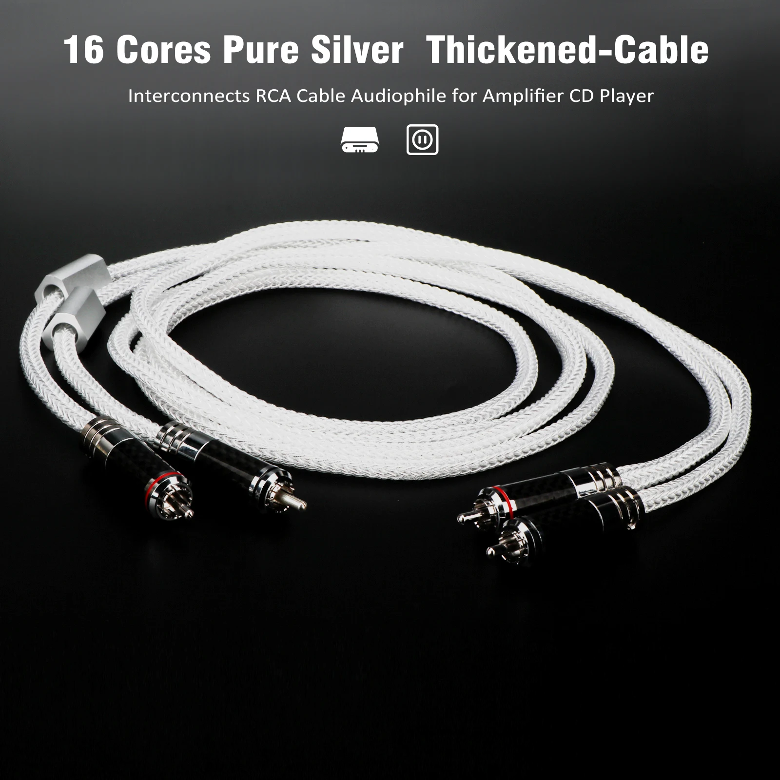 

Hifi Audio Pure Silver Loudspeaker Cable/RCA Cable with Pin Type Banana Plug/Carbon Fiber RCA Connectors