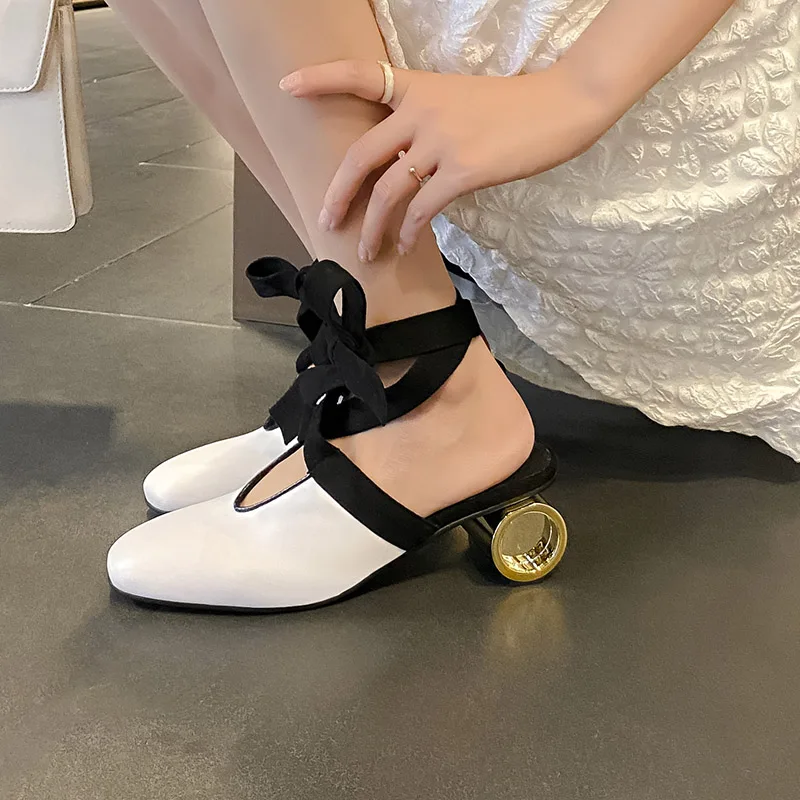 Phoentin Women strange high heels Mules Shoes Brand Slingbacks cross tied pumps Summer Ladies sandals Fashion slippers FT2496